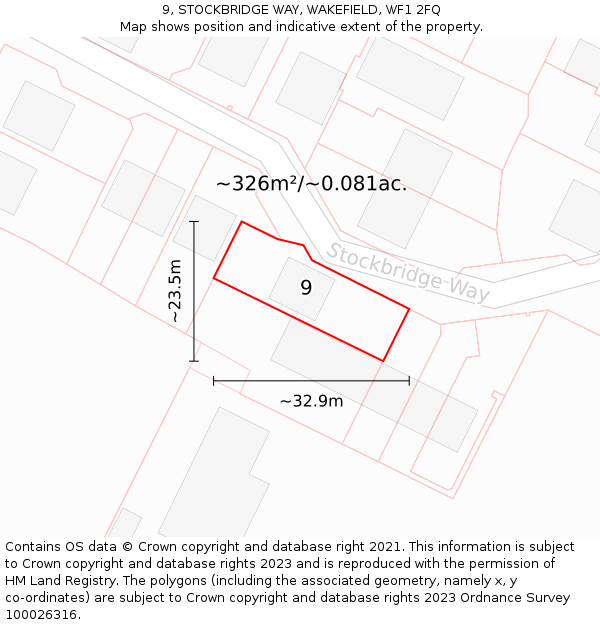 9, STOCKBRIDGE WAY, WAKEFIELD, WF1 2FQ: Plot and title map