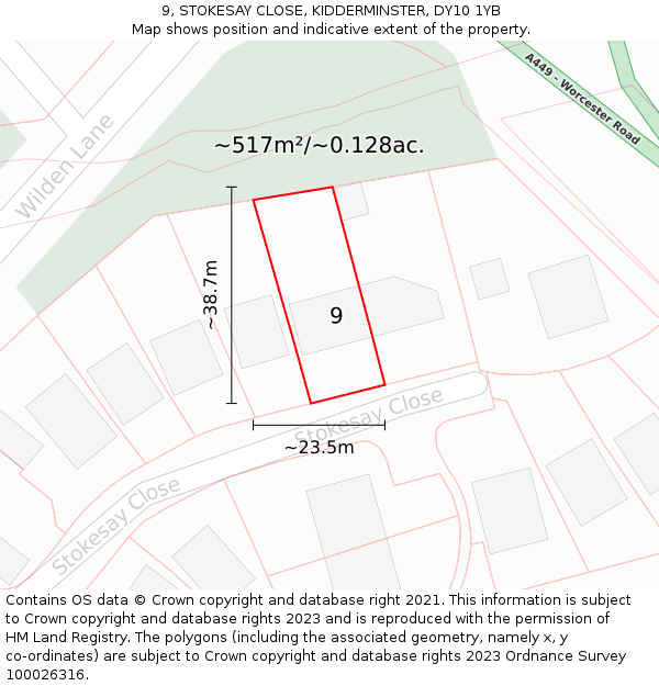 9, STOKESAY CLOSE, KIDDERMINSTER, DY10 1YB: Plot and title map