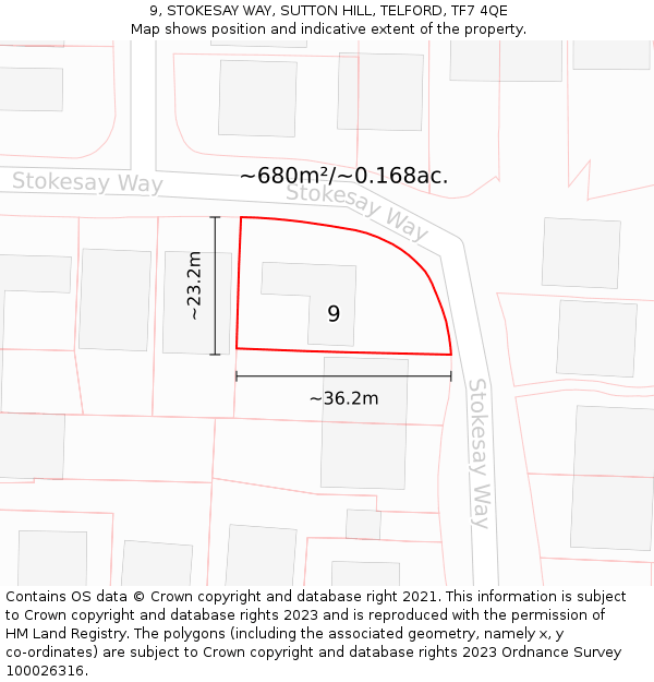 9, STOKESAY WAY, SUTTON HILL, TELFORD, TF7 4QE: Plot and title map