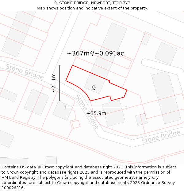 9, STONE BRIDGE, NEWPORT, TF10 7YB: Plot and title map