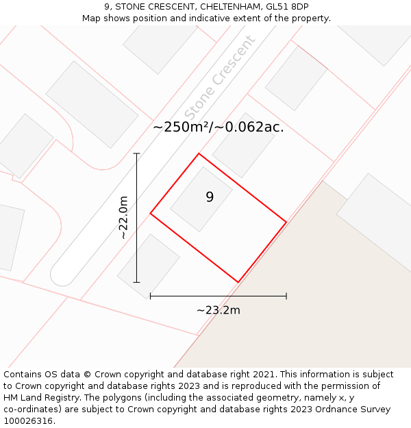 9, STONE CRESCENT, CHELTENHAM, GL51 8DP: Plot and title map