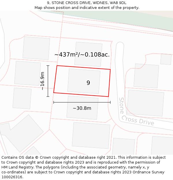 9, STONE CROSS DRIVE, WIDNES, WA8 9DL: Plot and title map