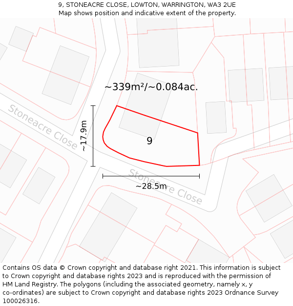 9, STONEACRE CLOSE, LOWTON, WARRINGTON, WA3 2UE: Plot and title map