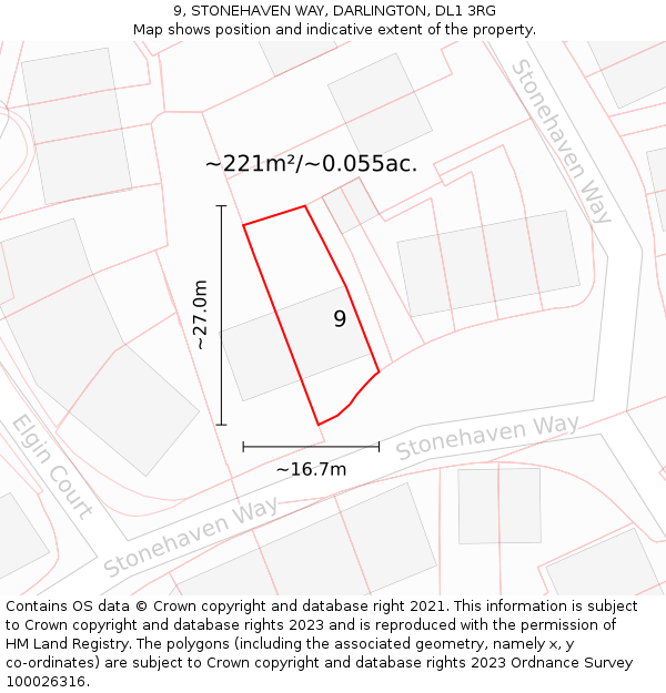 9, STONEHAVEN WAY, DARLINGTON, DL1 3RG: Plot and title map