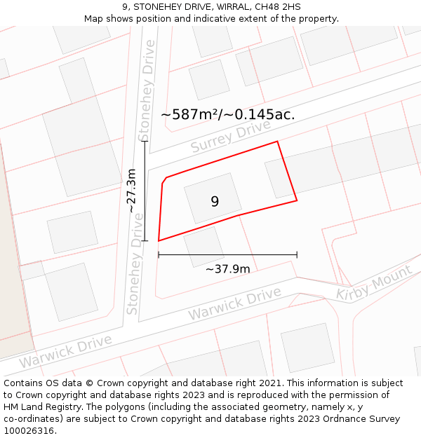 9, STONEHEY DRIVE, WIRRAL, CH48 2HS: Plot and title map