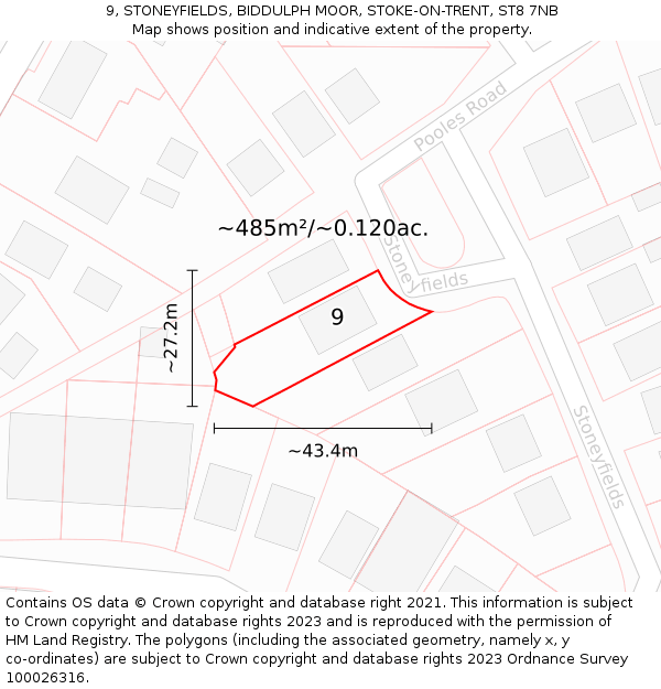 9, STONEYFIELDS, BIDDULPH MOOR, STOKE-ON-TRENT, ST8 7NB: Plot and title map