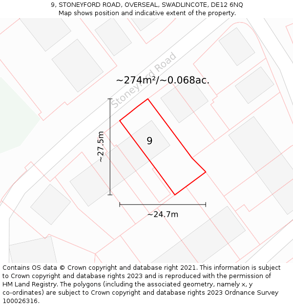 9, STONEYFORD ROAD, OVERSEAL, SWADLINCOTE, DE12 6NQ: Plot and title map