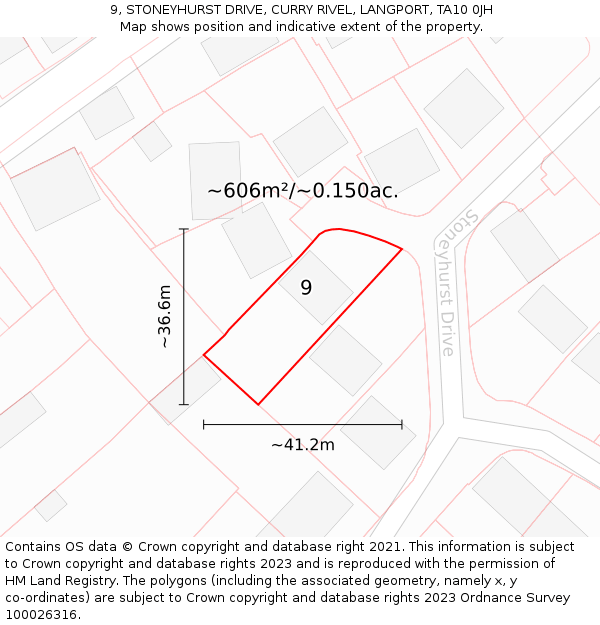 9, STONEYHURST DRIVE, CURRY RIVEL, LANGPORT, TA10 0JH: Plot and title map