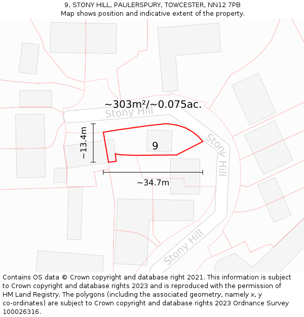9, STONY HILL, PAULERSPURY, TOWCESTER, NN12 7PB: Plot and title map