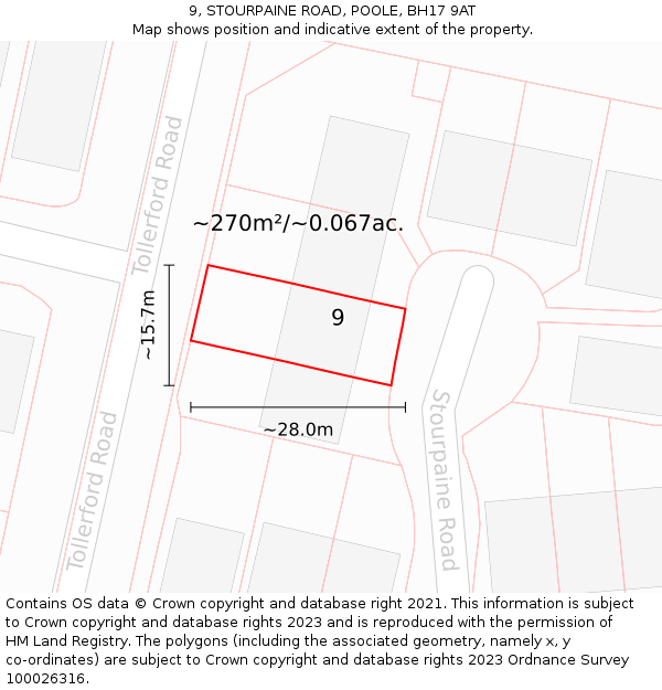 9, STOURPAINE ROAD, POOLE, BH17 9AT: Plot and title map