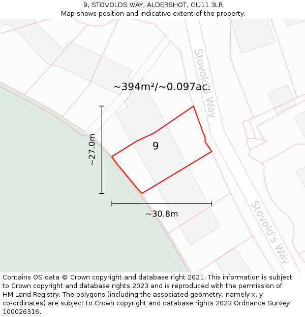 9, STOVOLDS WAY, ALDERSHOT, GU11 3LR: Plot and title map