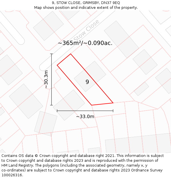 9, STOW CLOSE, GRIMSBY, DN37 9EQ: Plot and title map