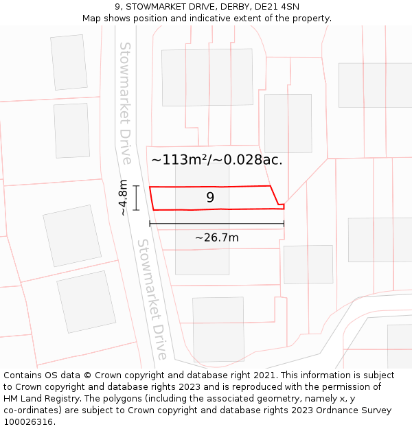 9, STOWMARKET DRIVE, DERBY, DE21 4SN: Plot and title map