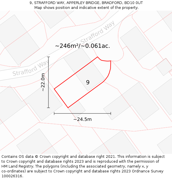 9, STRAFFORD WAY, APPERLEY BRIDGE, BRADFORD, BD10 0UT: Plot and title map