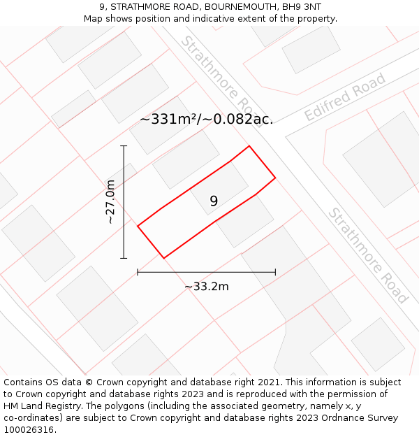 9, STRATHMORE ROAD, BOURNEMOUTH, BH9 3NT: Plot and title map