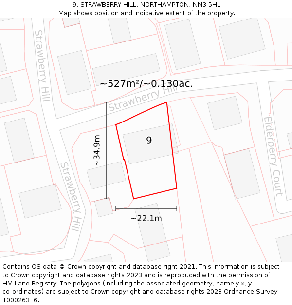 9, STRAWBERRY HILL, NORTHAMPTON, NN3 5HL: Plot and title map