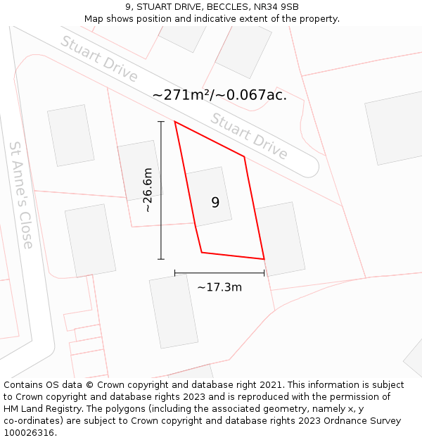 9, STUART DRIVE, BECCLES, NR34 9SB: Plot and title map