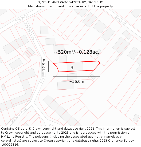 9, STUDLAND PARK, WESTBURY, BA13 3HG: Plot and title map