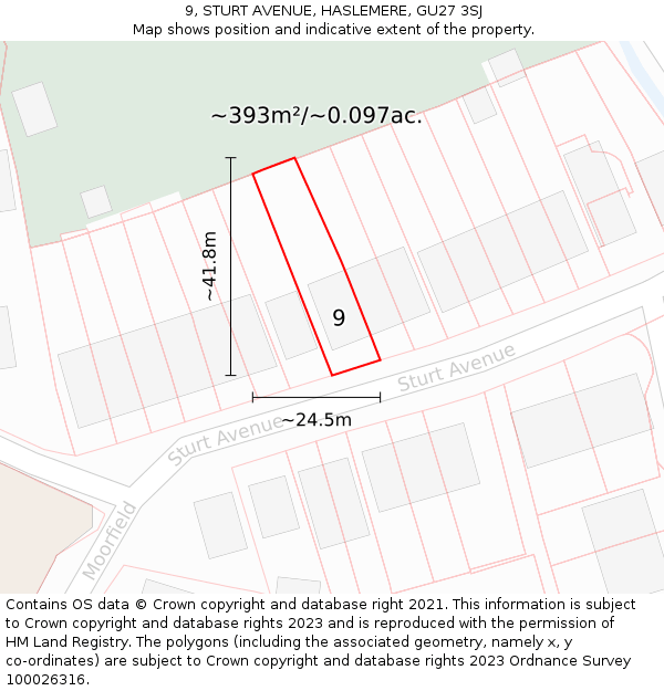 9, STURT AVENUE, HASLEMERE, GU27 3SJ: Plot and title map