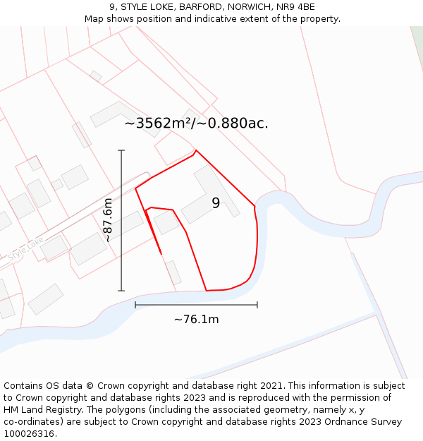 9, STYLE LOKE, BARFORD, NORWICH, NR9 4BE: Plot and title map