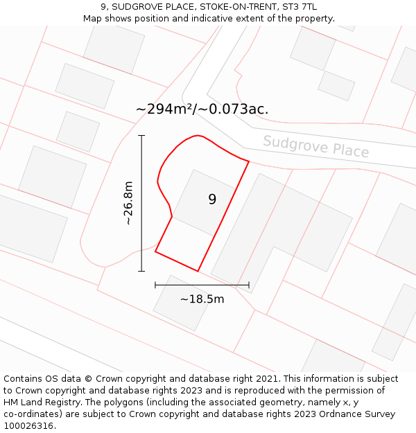 9, SUDGROVE PLACE, STOKE-ON-TRENT, ST3 7TL: Plot and title map