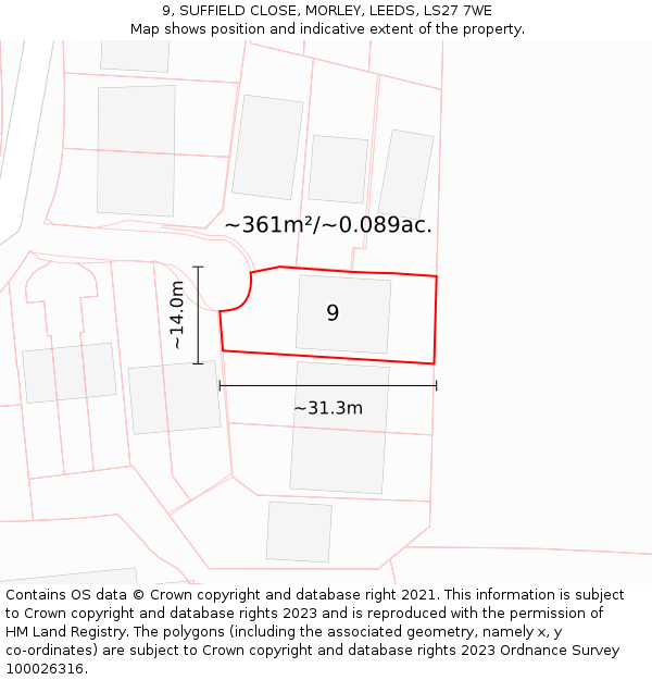 9, SUFFIELD CLOSE, MORLEY, LEEDS, LS27 7WE: Plot and title map