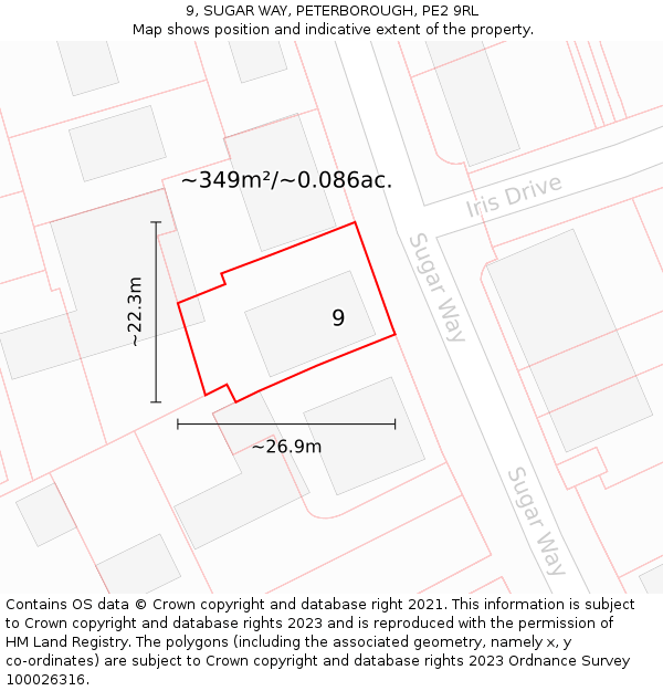 9, SUGAR WAY, PETERBOROUGH, PE2 9RL: Plot and title map