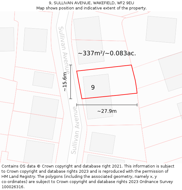 9, SULLIVAN AVENUE, WAKEFIELD, WF2 9EU: Plot and title map