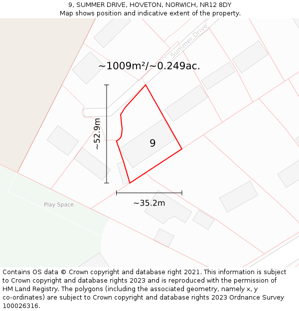 9, SUMMER DRIVE, HOVETON, NORWICH, NR12 8DY: Plot and title map