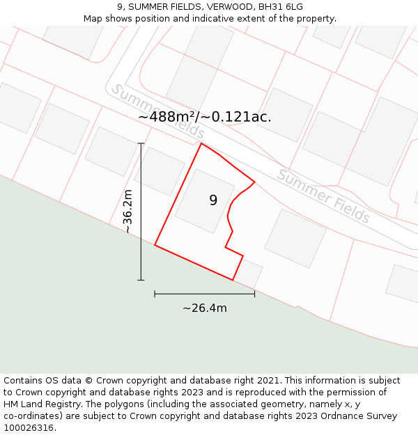 9, SUMMER FIELDS, VERWOOD, BH31 6LG: Plot and title map