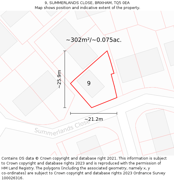 9, SUMMERLANDS CLOSE, BRIXHAM, TQ5 0EA: Plot and title map