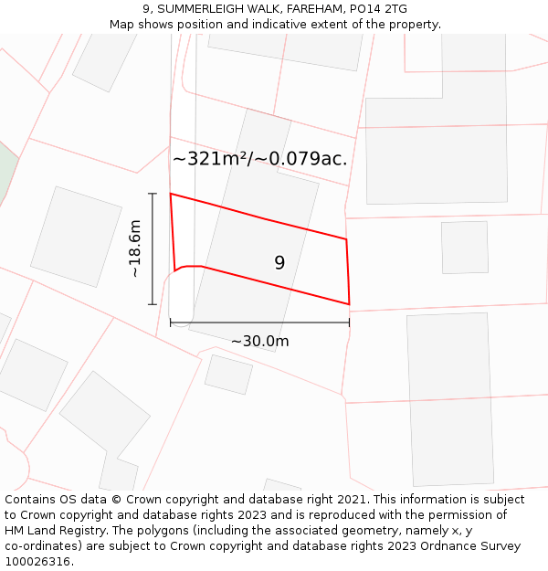 9, SUMMERLEIGH WALK, FAREHAM, PO14 2TG: Plot and title map