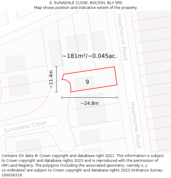 9, SUNADALE CLOSE, BOLTON, BL3 5RS: Plot and title map