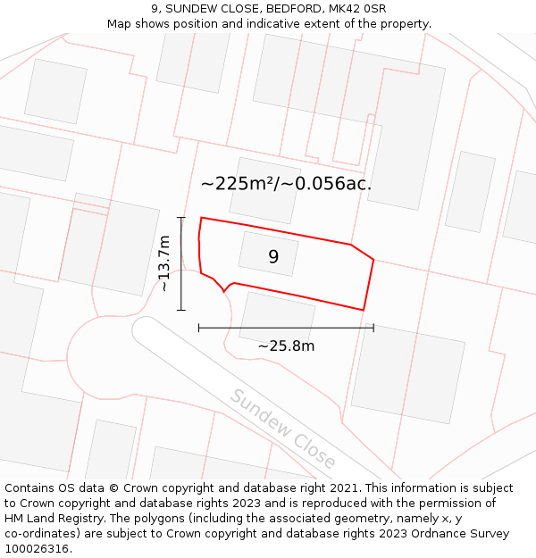9, SUNDEW CLOSE, BEDFORD, MK42 0SR: Plot and title map