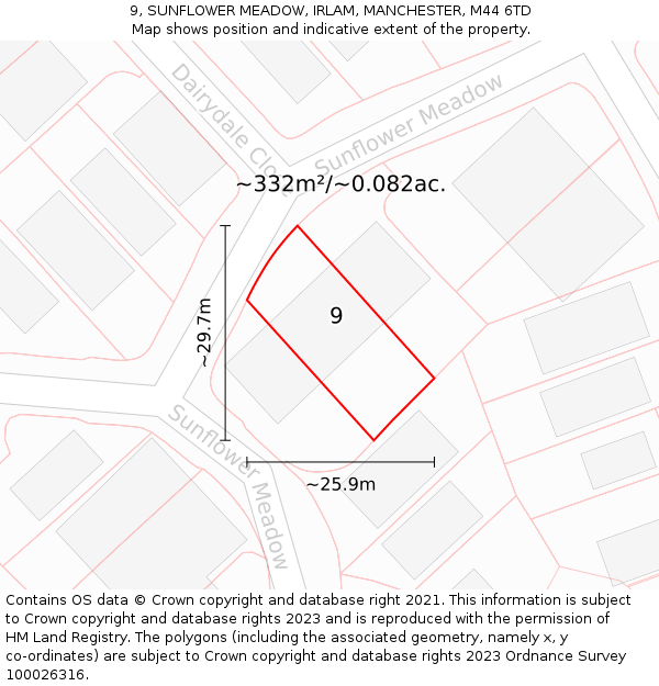 9, SUNFLOWER MEADOW, IRLAM, MANCHESTER, M44 6TD: Plot and title map