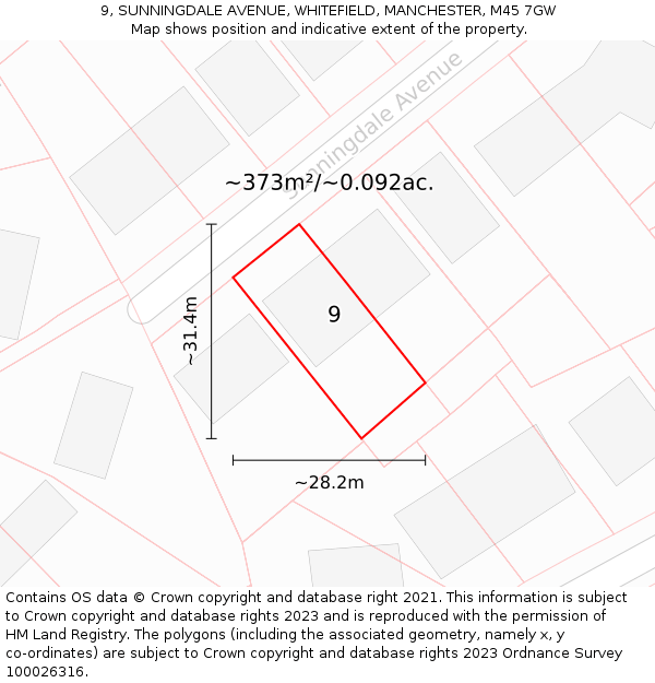 9, SUNNINGDALE AVENUE, WHITEFIELD, MANCHESTER, M45 7GW: Plot and title map