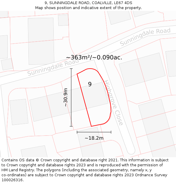 9, SUNNINGDALE ROAD, COALVILLE, LE67 4DS: Plot and title map