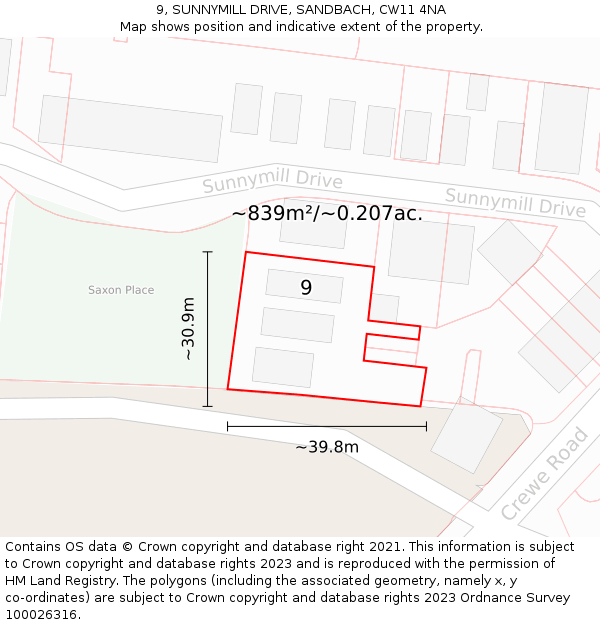 9, SUNNYMILL DRIVE, SANDBACH, CW11 4NA: Plot and title map