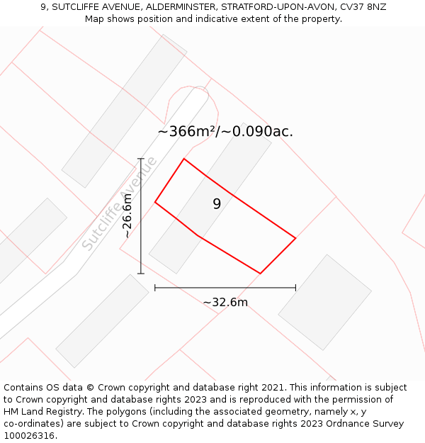 9, SUTCLIFFE AVENUE, ALDERMINSTER, STRATFORD-UPON-AVON, CV37 8NZ: Plot and title map