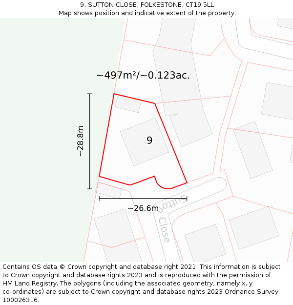 9, SUTTON CLOSE, FOLKESTONE, CT19 5LL: Plot and title map