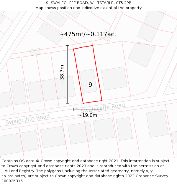 9, SWALECLIFFE ROAD, WHITSTABLE, CT5 2PR: Plot and title map