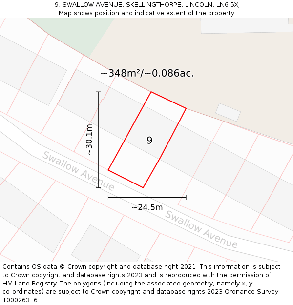 9, SWALLOW AVENUE, SKELLINGTHORPE, LINCOLN, LN6 5XJ: Plot and title map