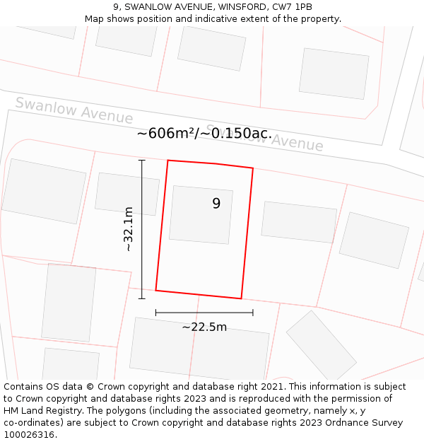9, SWANLOW AVENUE, WINSFORD, CW7 1PB: Plot and title map