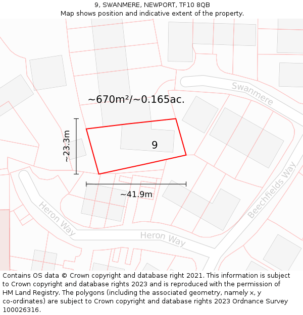 9, SWANMERE, NEWPORT, TF10 8QB: Plot and title map