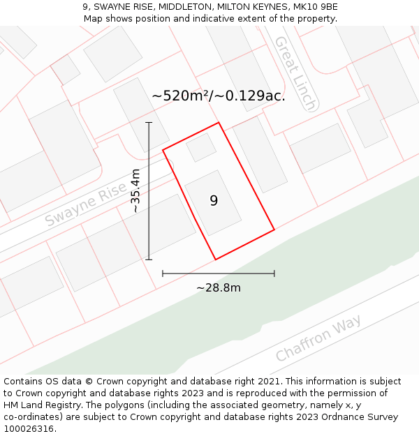 9, SWAYNE RISE, MIDDLETON, MILTON KEYNES, MK10 9BE: Plot and title map