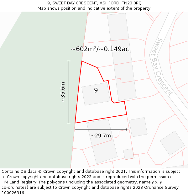 9, SWEET BAY CRESCENT, ASHFORD, TN23 3PQ: Plot and title map