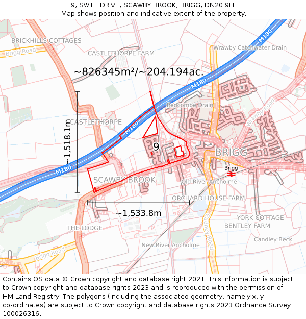 9, SWIFT DRIVE, SCAWBY BROOK, BRIGG, DN20 9FL: Plot and title map