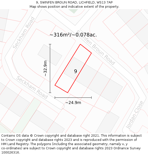 9, SWINFEN BROUN ROAD, LICHFIELD, WS13 7AP: Plot and title map