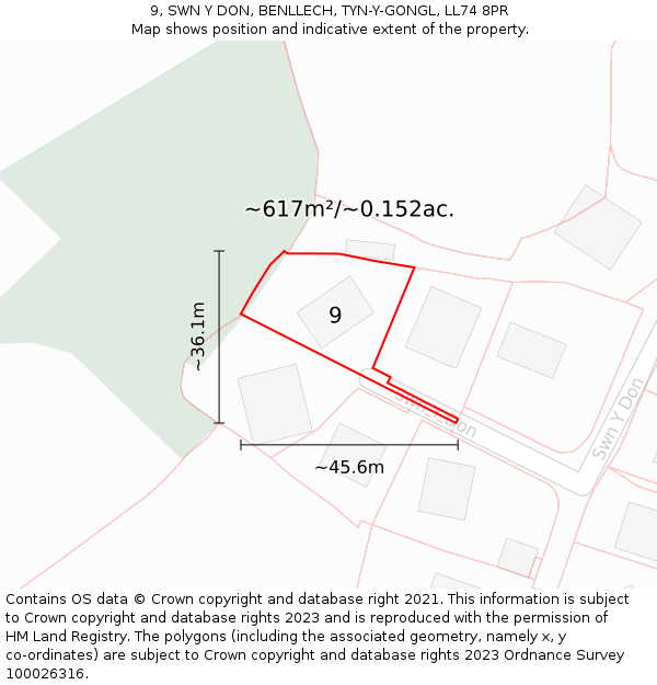 9, SWN Y DON, BENLLECH, TYN-Y-GONGL, LL74 8PR: Plot and title map