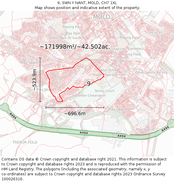 9, SWN Y NANT, MOLD, CH7 1XL: Plot and title map